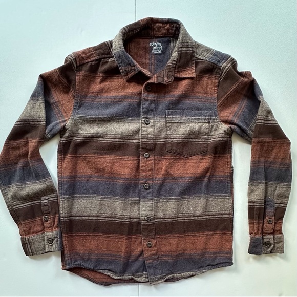 Colorful Planet brown blue rust plaid long sleeve flannel shirt boys L 10-12 - Picture 1 of 9